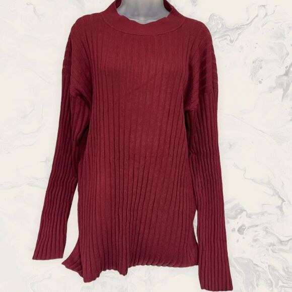 Vince Camuto Long Sleeve Rib-Knit Mock Neck Statement Sweater - Size XL - Burgun - Picture 1 of 4